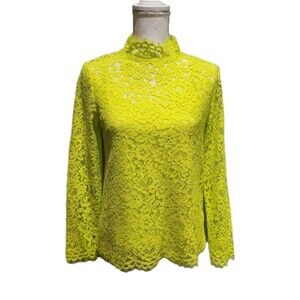 J.Crew Mockneck Scalloped Lace Chartreuse Whimsical Top Sizes 0